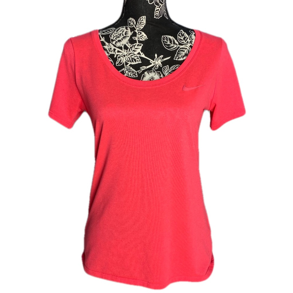 Womens Neon Pink Nike Dri-Fit Running Training Gym Workout Short Sleeve Shirt